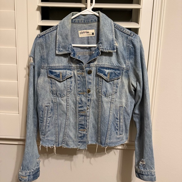 pistola Jackets & Blazers - Pistola Light Blue Distressed Denim Jacket